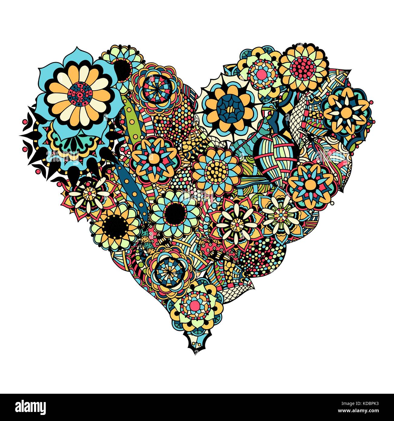 Hand drawn Heart of flower doodle background. Vector illustration Stock ...