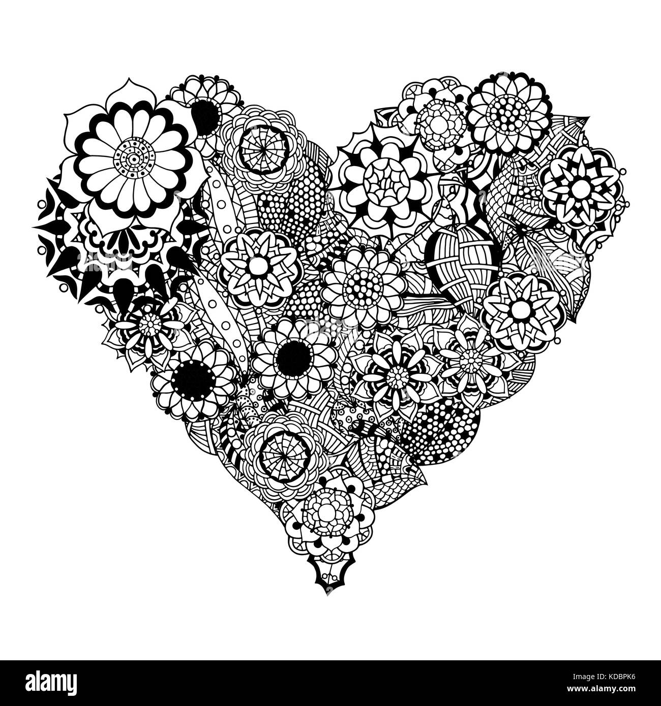 Hand drawn Heart of flower doodle background. Vector illustration Stock ...