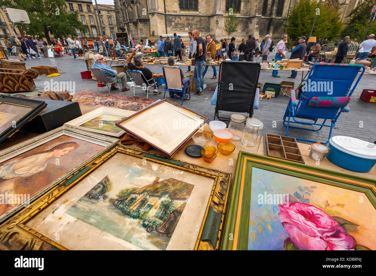 Sunday flea market on Place Saint Michel, Bordeaux. Aquitaine Region