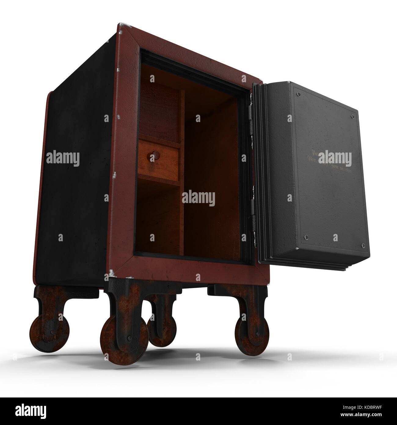 Old Opened Wheled Red Safe on White Stock Photo - Alamy