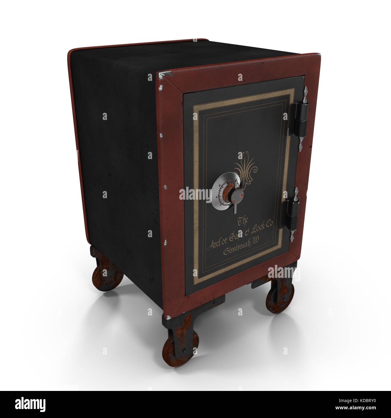 Old Wheled Red Safe on White Background Stock Photo - Alamy