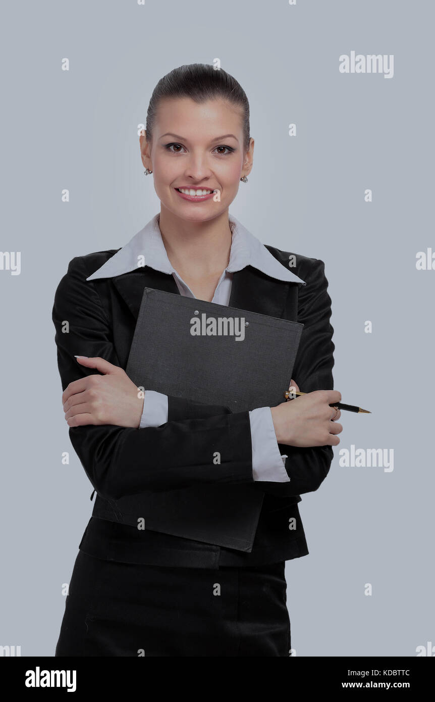 Young business woman holding a folder Stock Photo - Alamy