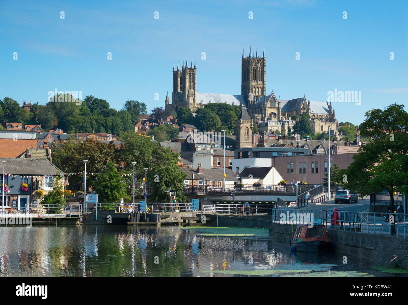 Lincoln, UK. August 26th 2017. Lincoln Cathedral seen from Brayford pool, the inland port Stock Photo