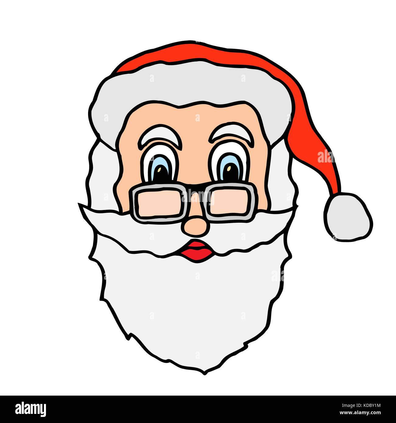 Santa Claus Face In Glasses Freehand Drawn Cartoon