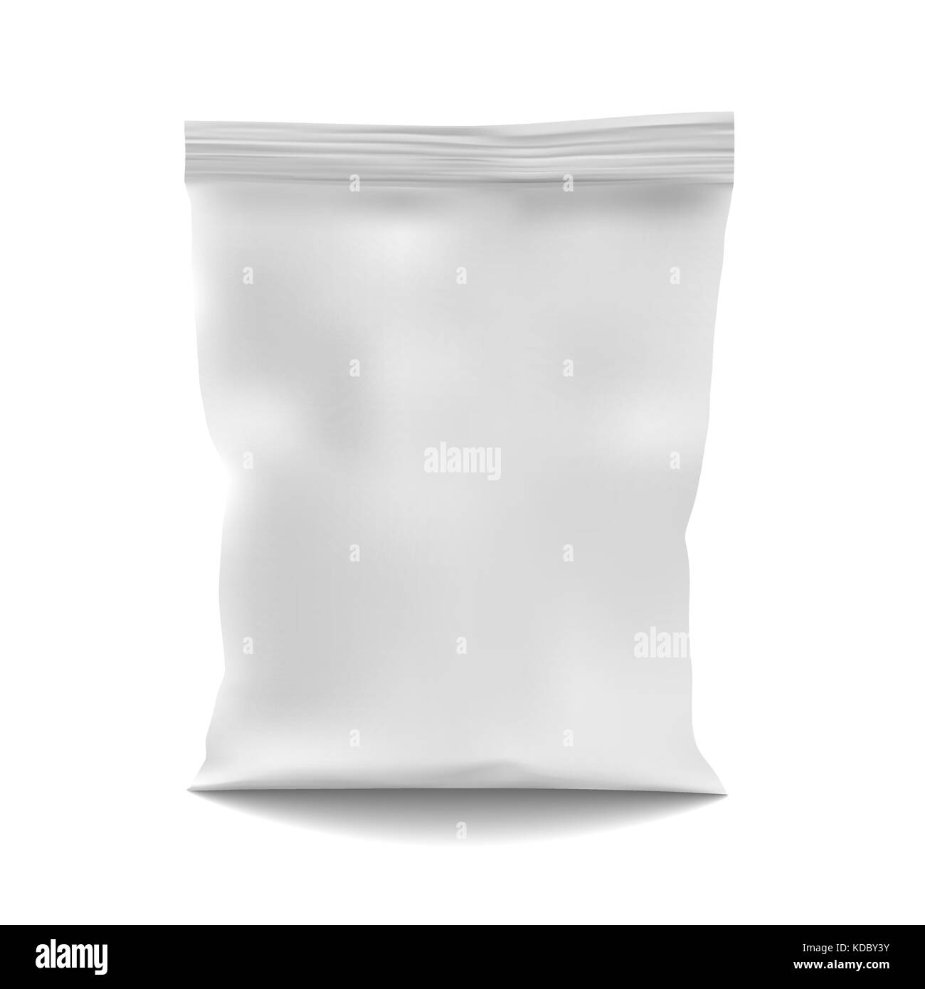 White Blank Foil Food Snack Sachet Bag Packaging For Coffee, Salt, Sugar, Pepper, Spices, Sachet, Sweets, Chips, Cookies. Illustration Isolated. Mock  Stock Vector