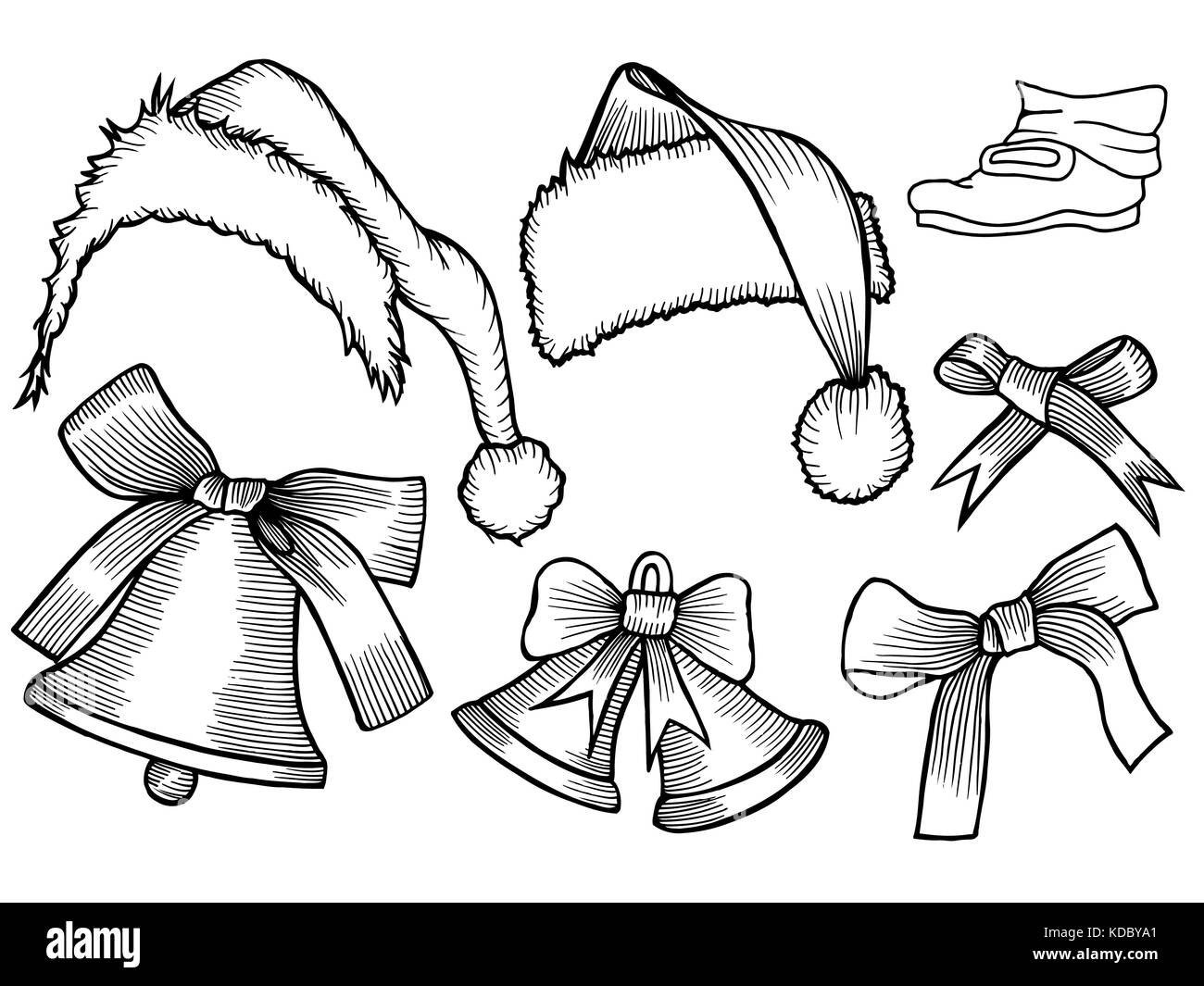 Set of monochrome doodle hats Santa Claus. Template Christmas hat for design, decorating cards and collages. Stock Vector