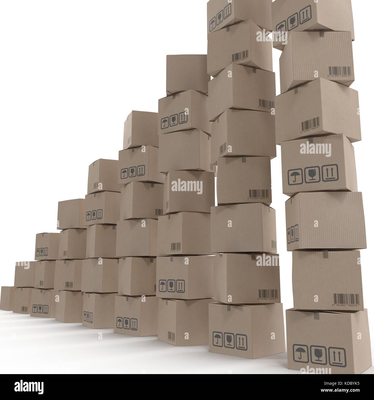 Stacks of cardboard boxes isolated on white Stock Photo - Alamy