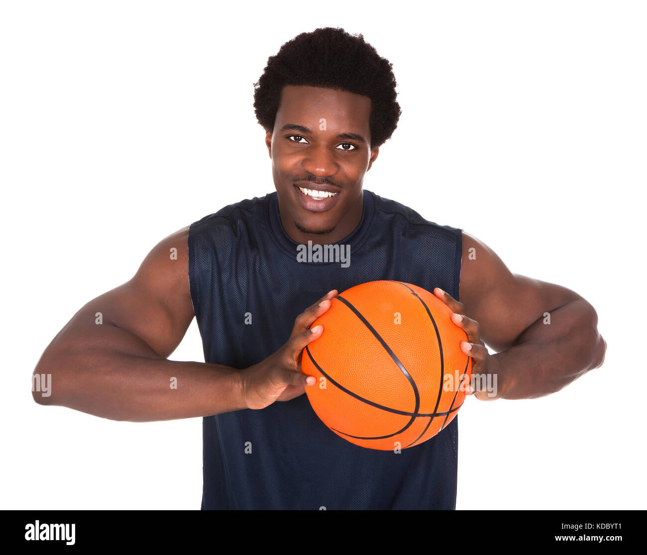 Portrait Of Young African Basketball Player Isolated Over White