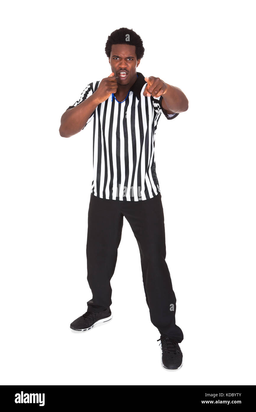 Portrait Of African Referee Isolated Over White Background Stock Photo