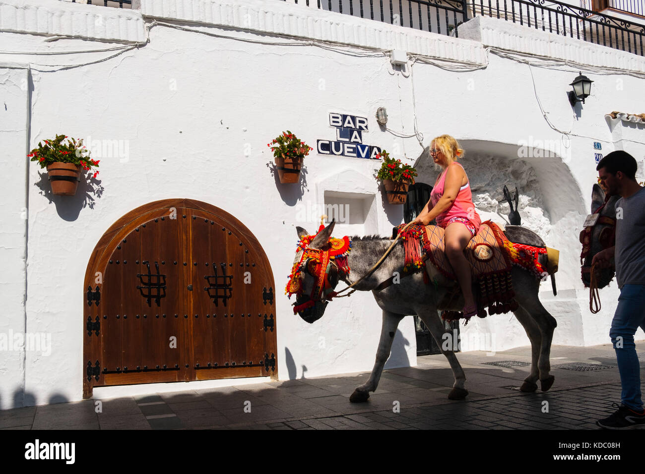 Donkey Taxis. Typical burro taxi, white village Mijas. Málaga province Costa del Sol, Andalusia. Southern Spain Europe Stock Photo