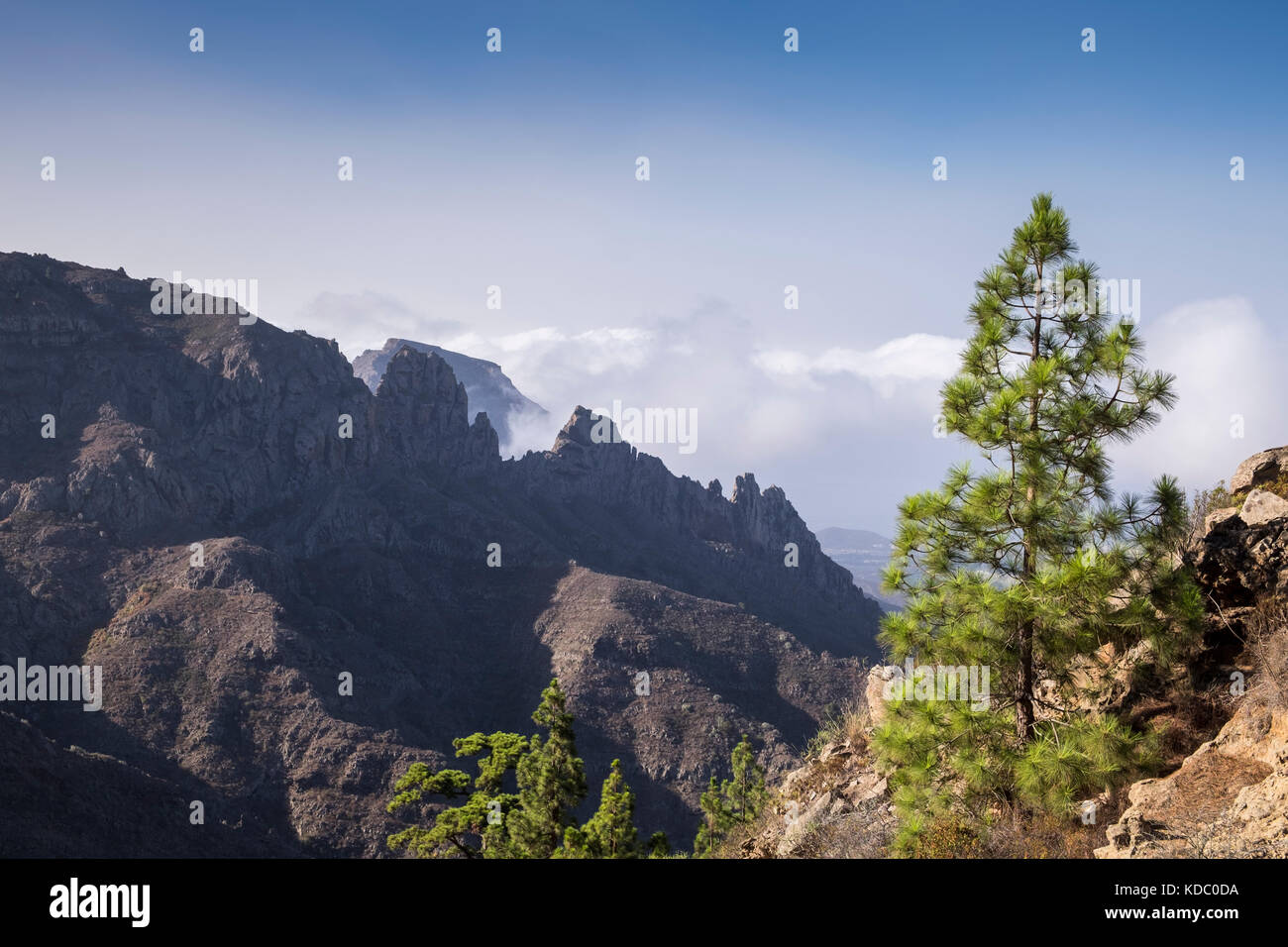Barranco de los Fuentes in Adeje, looking towards the west coast of Tenerife, from Ifonche, Canary Islands, Spain Stock Photo