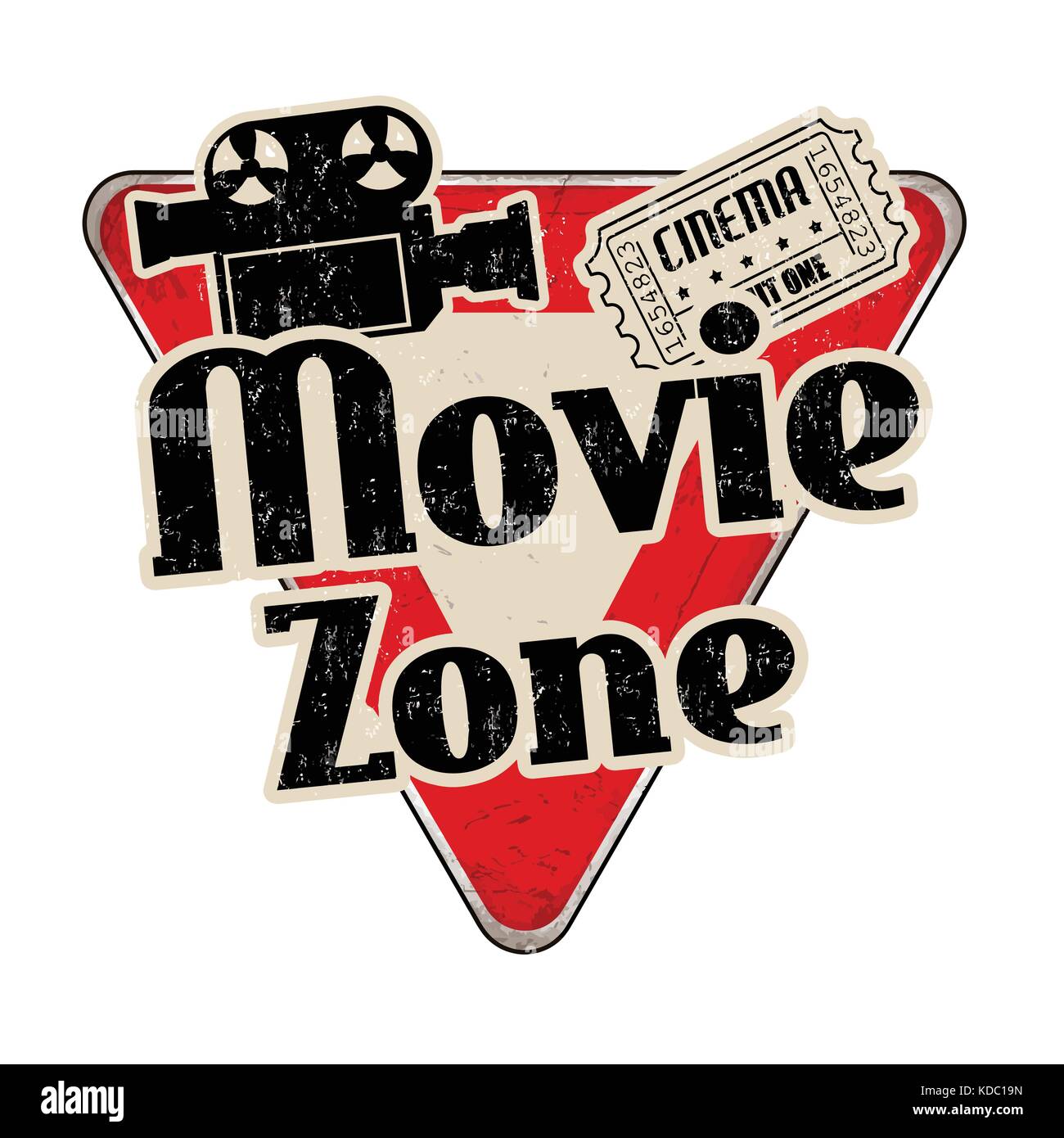 Movie zone vintage rusty metal sign on a white background, vector