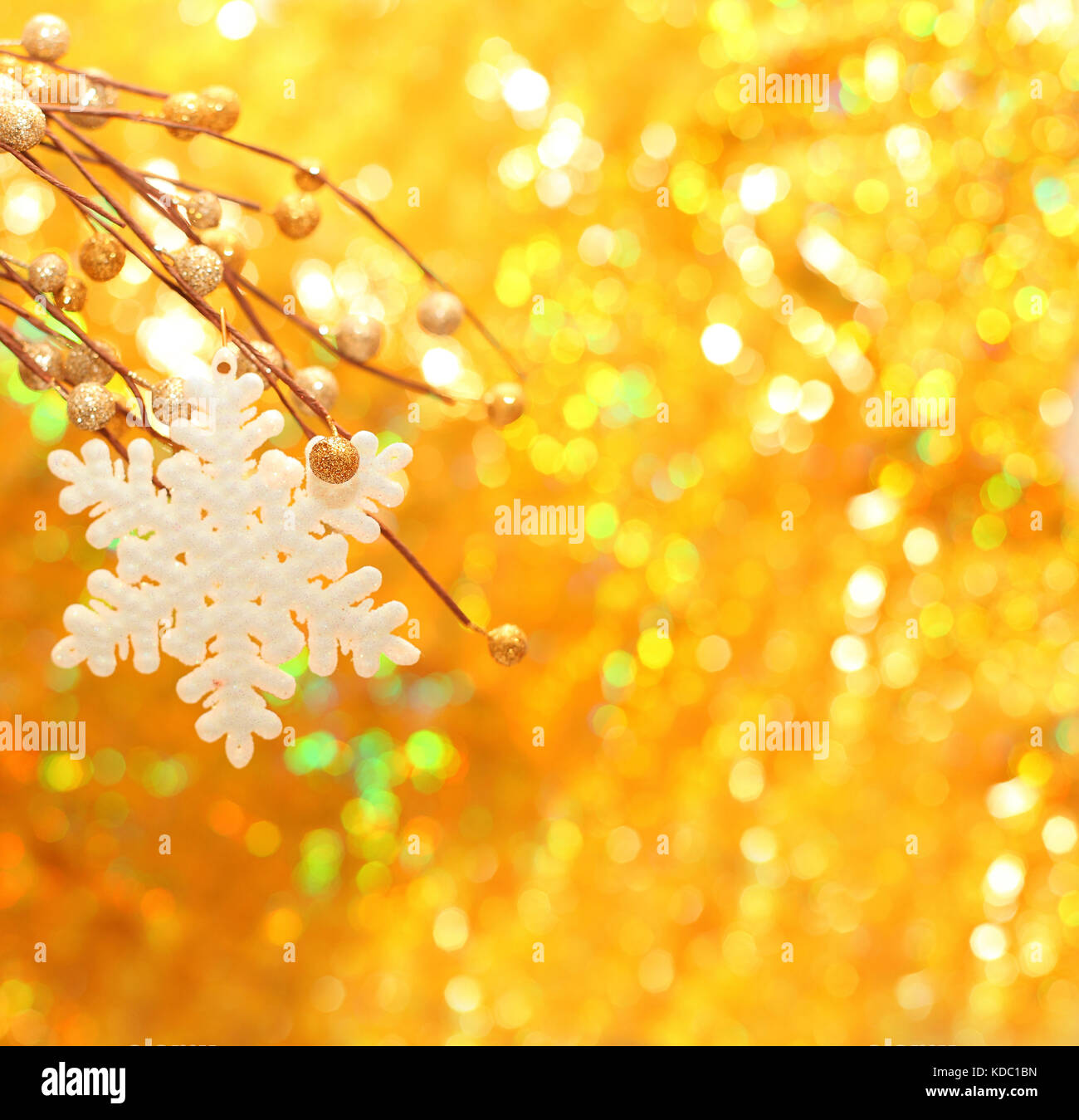 Christmas border with snowflake on gold background Stock Photo - Alamy