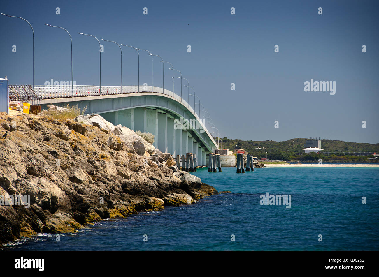 Causeway bridge to Garden Island Naval Base, Rockingham, Western Australia Stock Photo