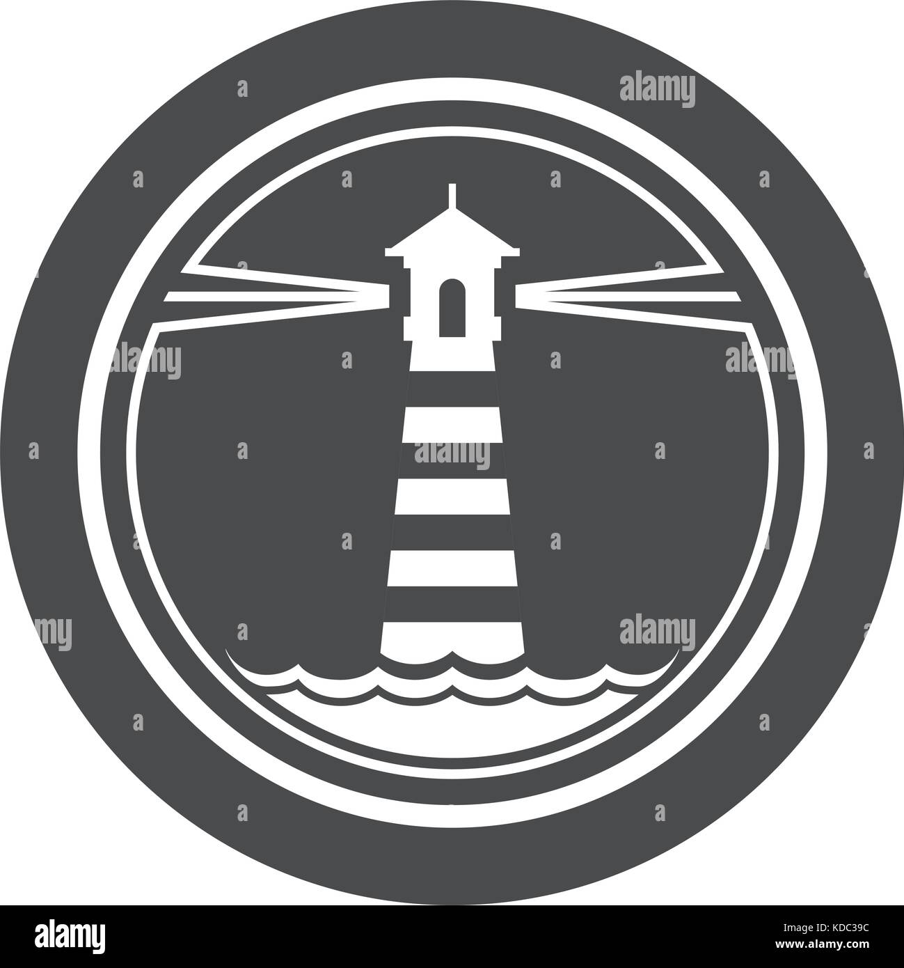 Maritime lighthouse icon with waves Stock Vector