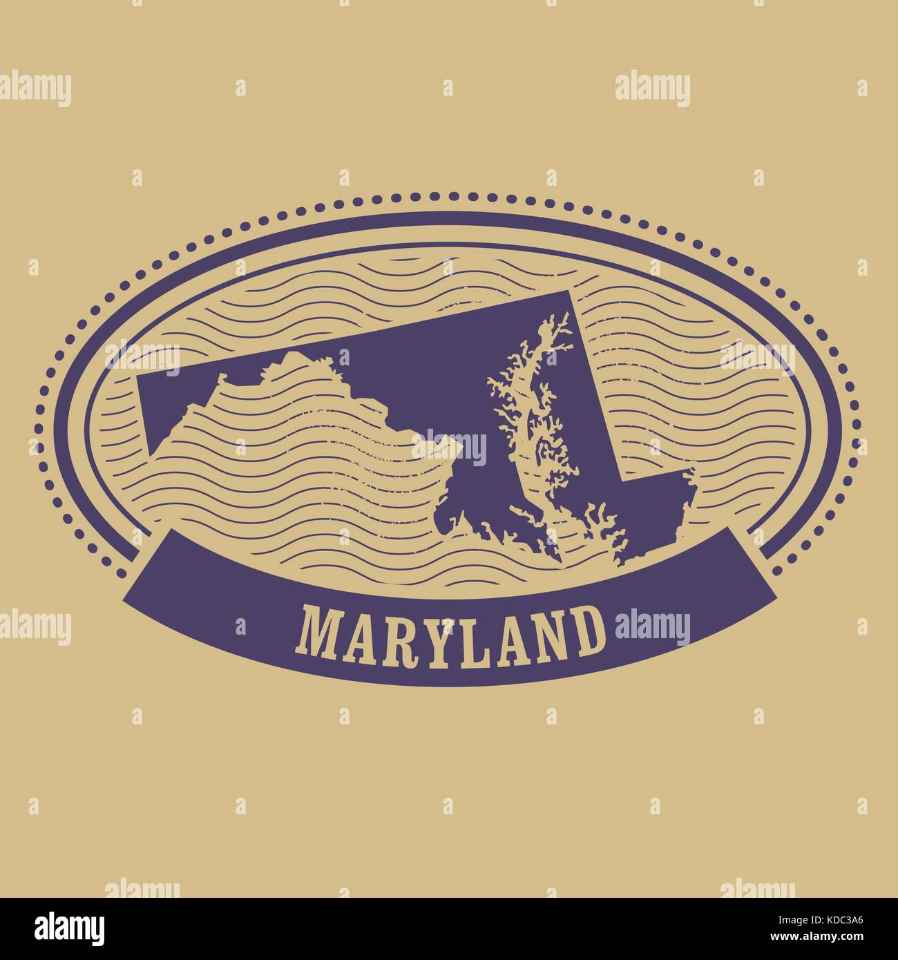 Maryland map silhouette - oval stamp Stock Vector