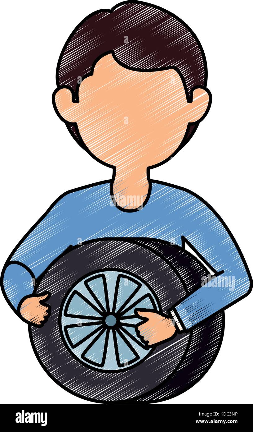 mechanic with tire avatar character vector illustration design Stock ...