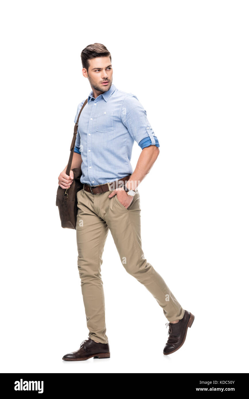man walking with leather briefcase Stock Photo - Alamy