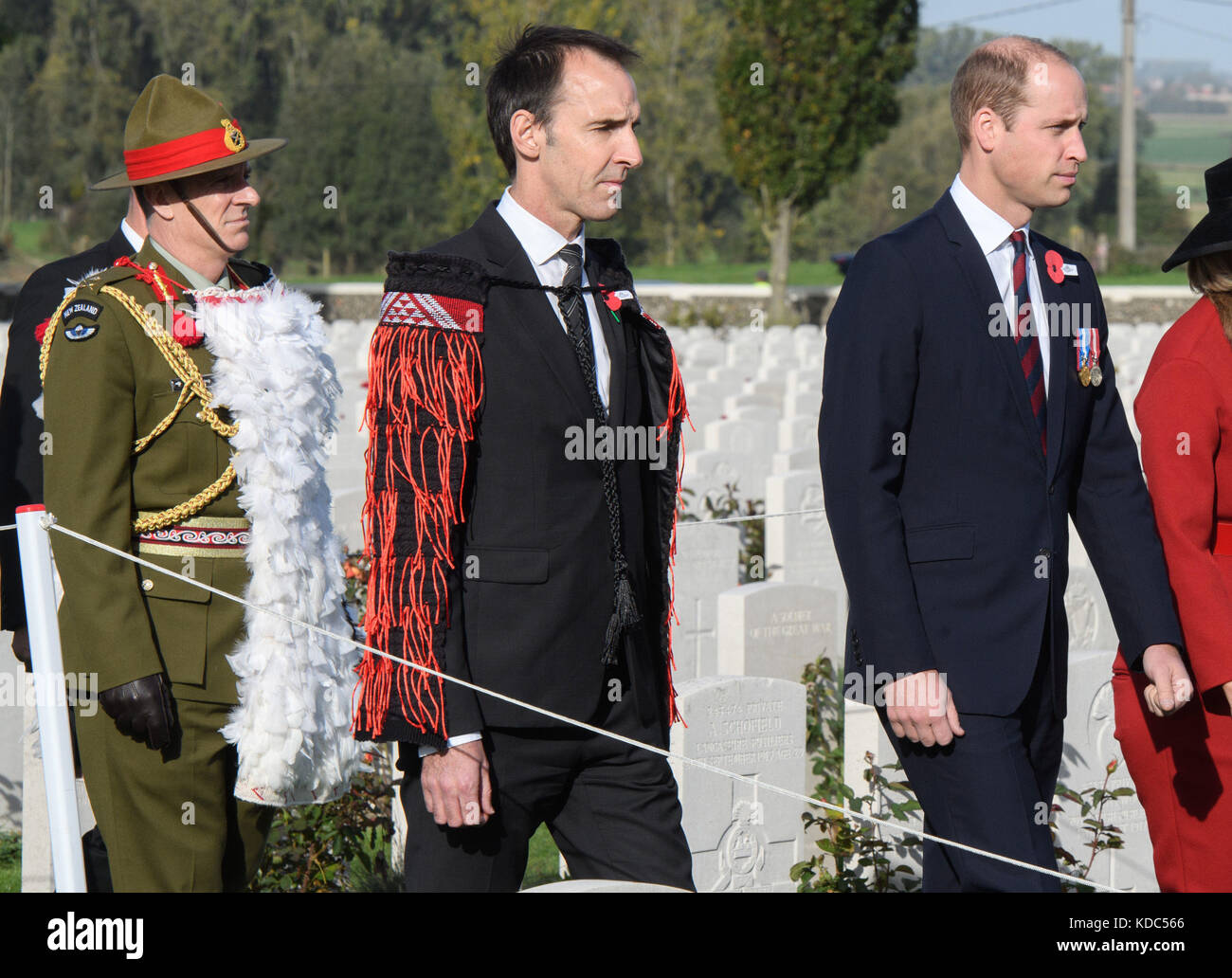 The Duke of Cambridge and New Zealand Ambassador to Belgium Greg Andrews attend the New Zealand national commemoration for the Battle of Passchendaele at Tyne Cot Cemetery, Belgium. Stock Photo