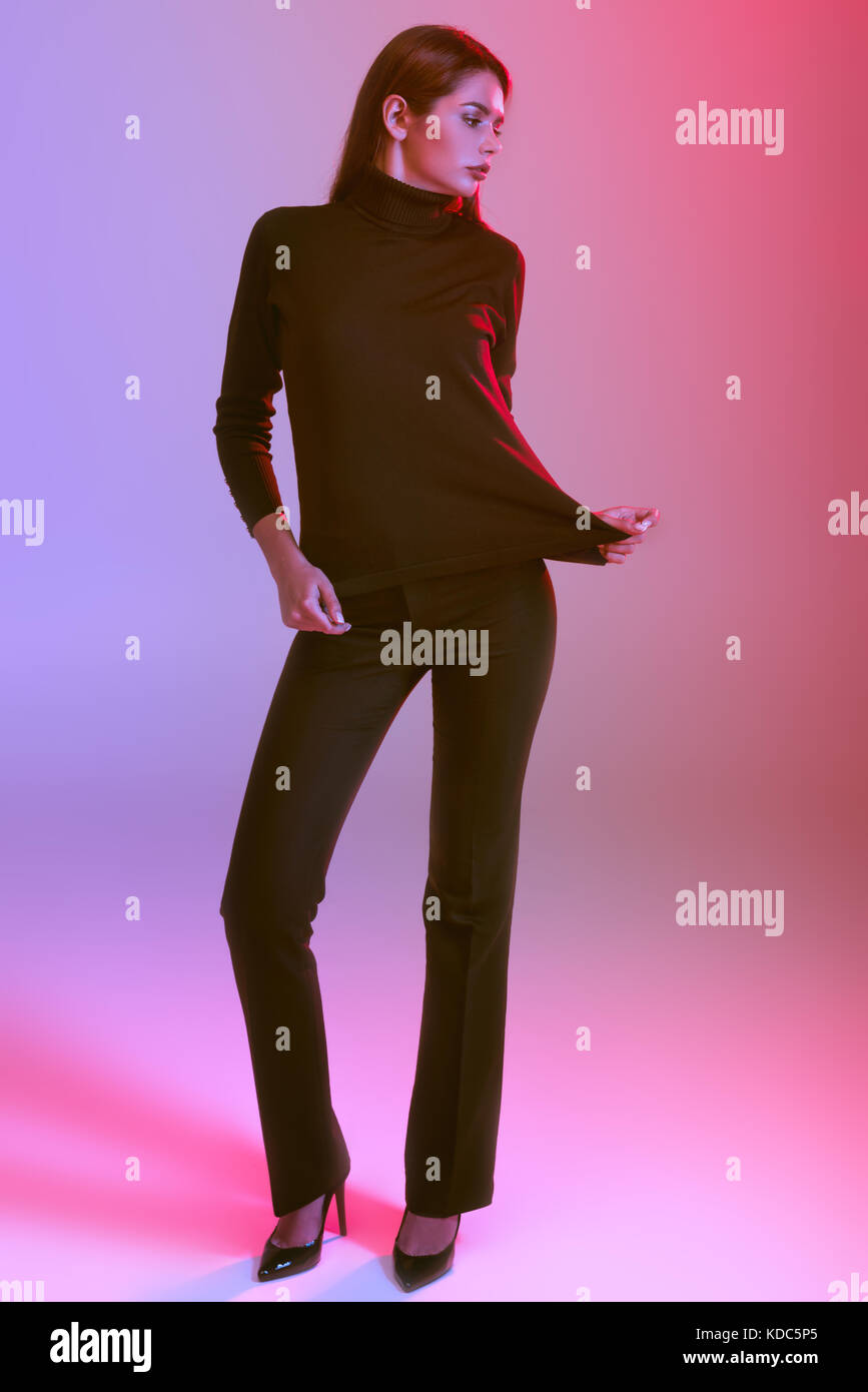 Model Posing In Black Clothes Stock Photo Alamy