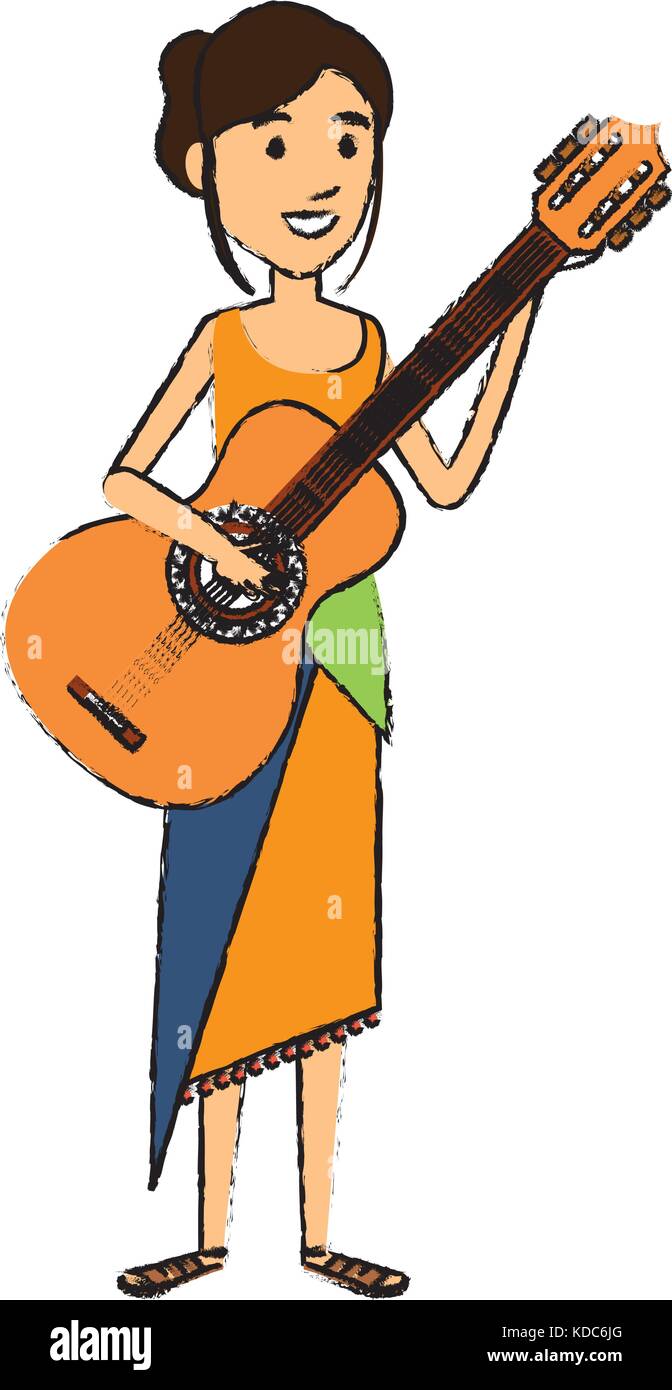 hippie woman playing guitar vector illustration design Stock Vector