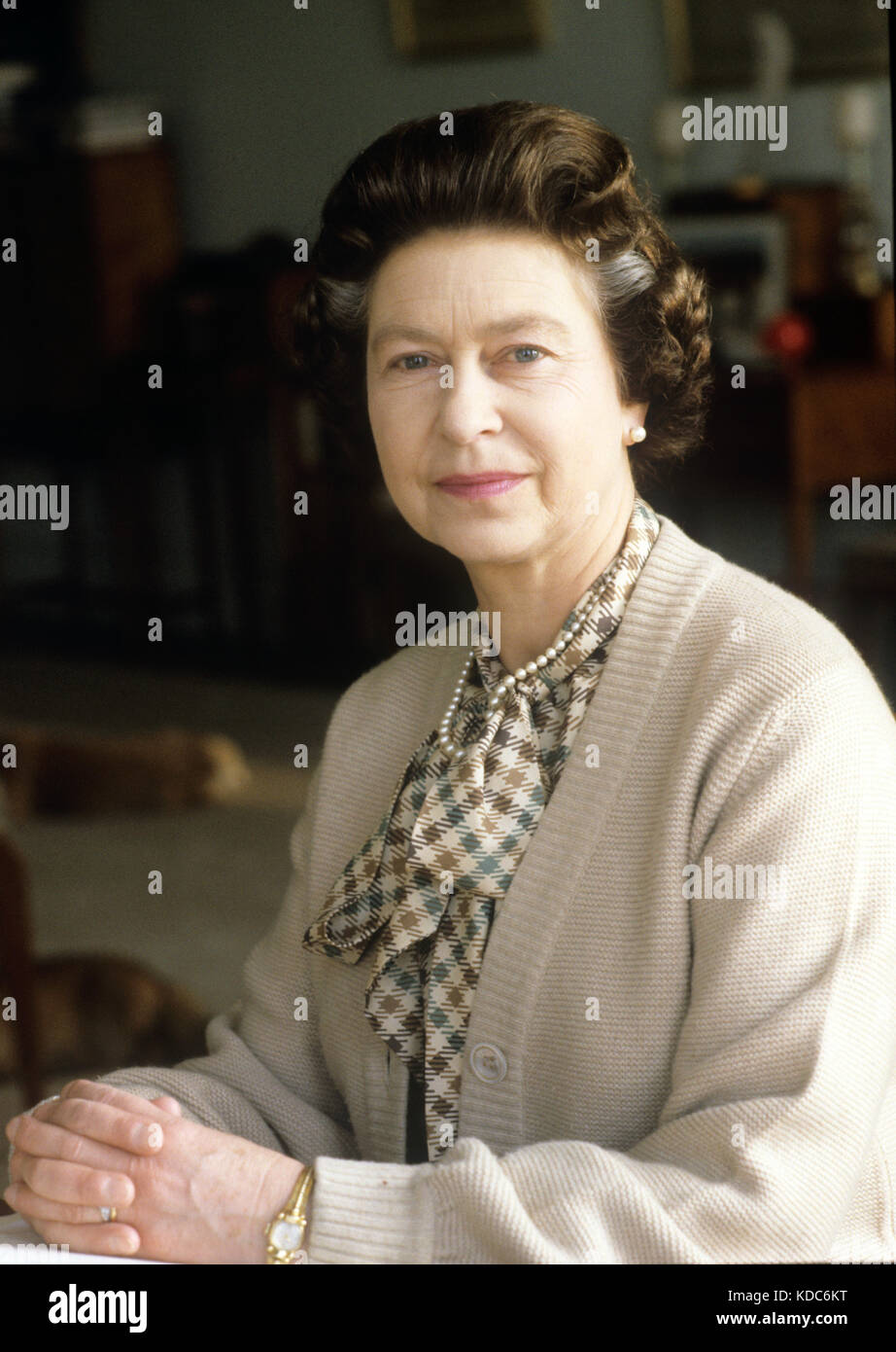 Queen Elizabeth Ii At Her Desk In The Study Of Sandringham House