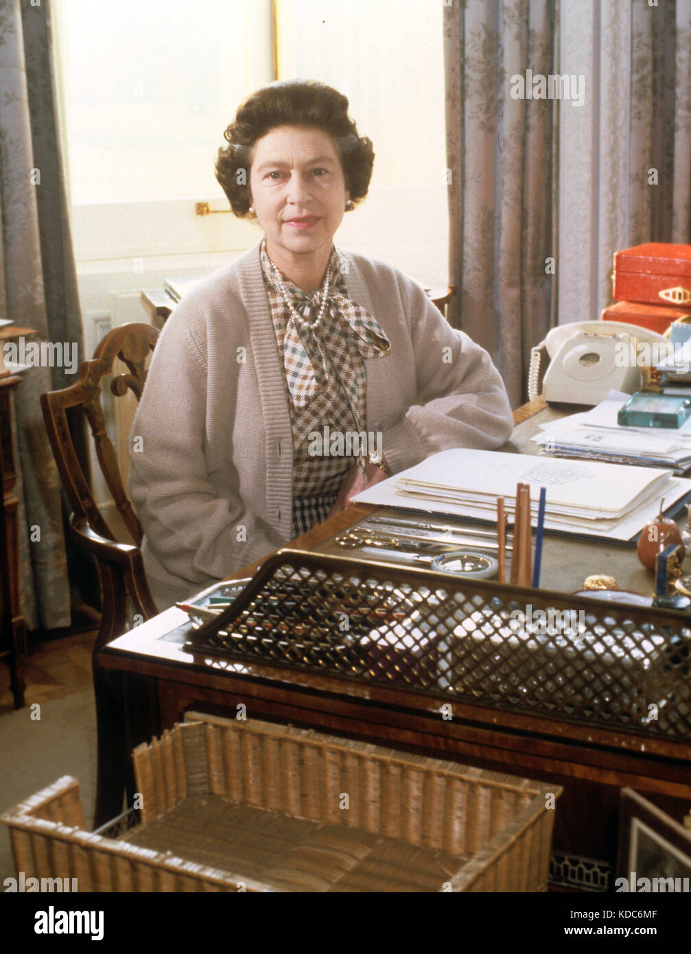 Queen Elizabeth Ii At Her Desk In The Study Of Sandringham House