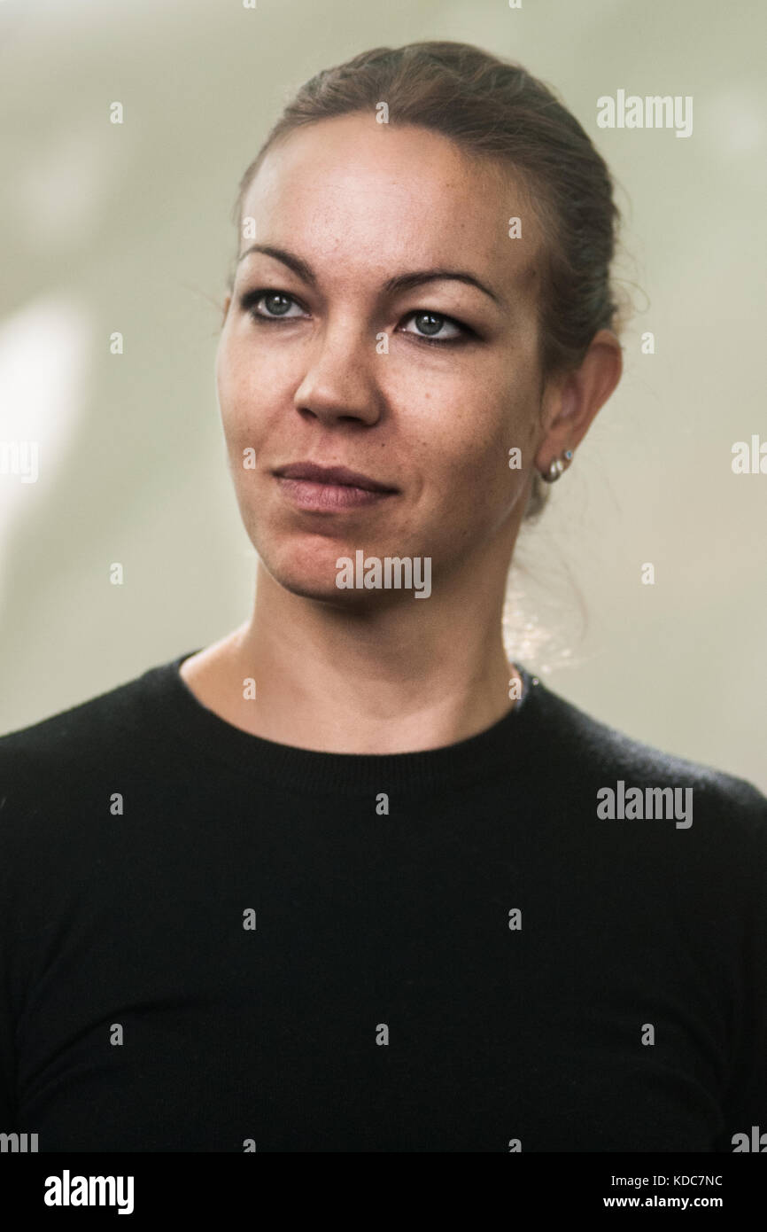 British-German ultra-endurance cyclist and write Juliana Buhring attends a photocall during the Edinburgh International Book Festival on August, 2017  Stock Photo