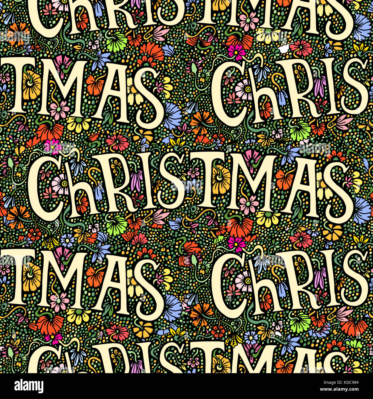 Seamless Alphabet word Christmas on floral hand drawn background Art Stock Image