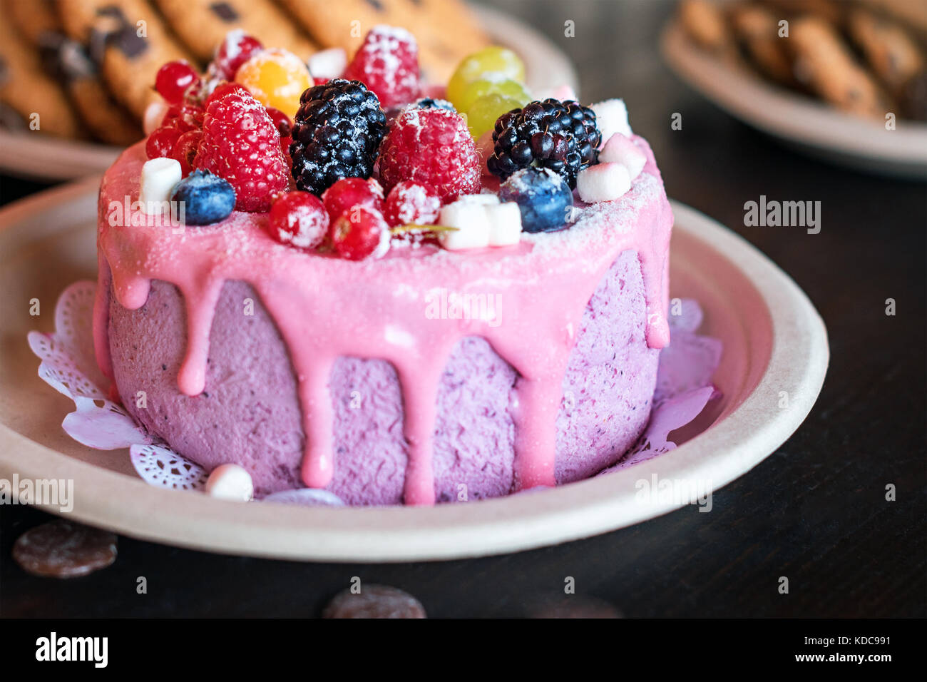 Sweet cheese cake with fresh berries and yoghurt cream. Delicious
