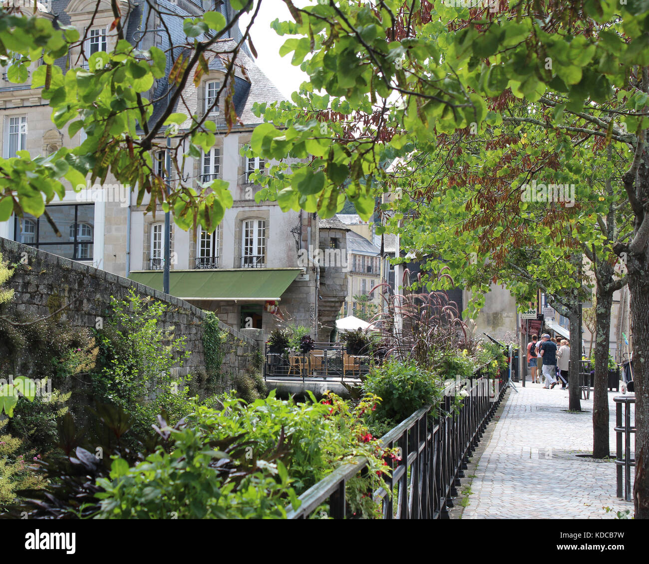 QUIMPER, FRANCE, JULY 25 2017: The leafy streets of the old town of Quimper in Brittany. Quimper is a popular tourist destination, Stock Photo