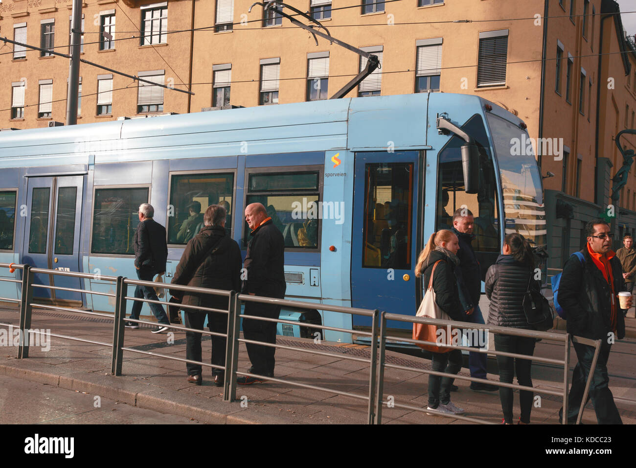 Jernbanetorget tram stop in the centre of Oslo, Norway Stock Photo