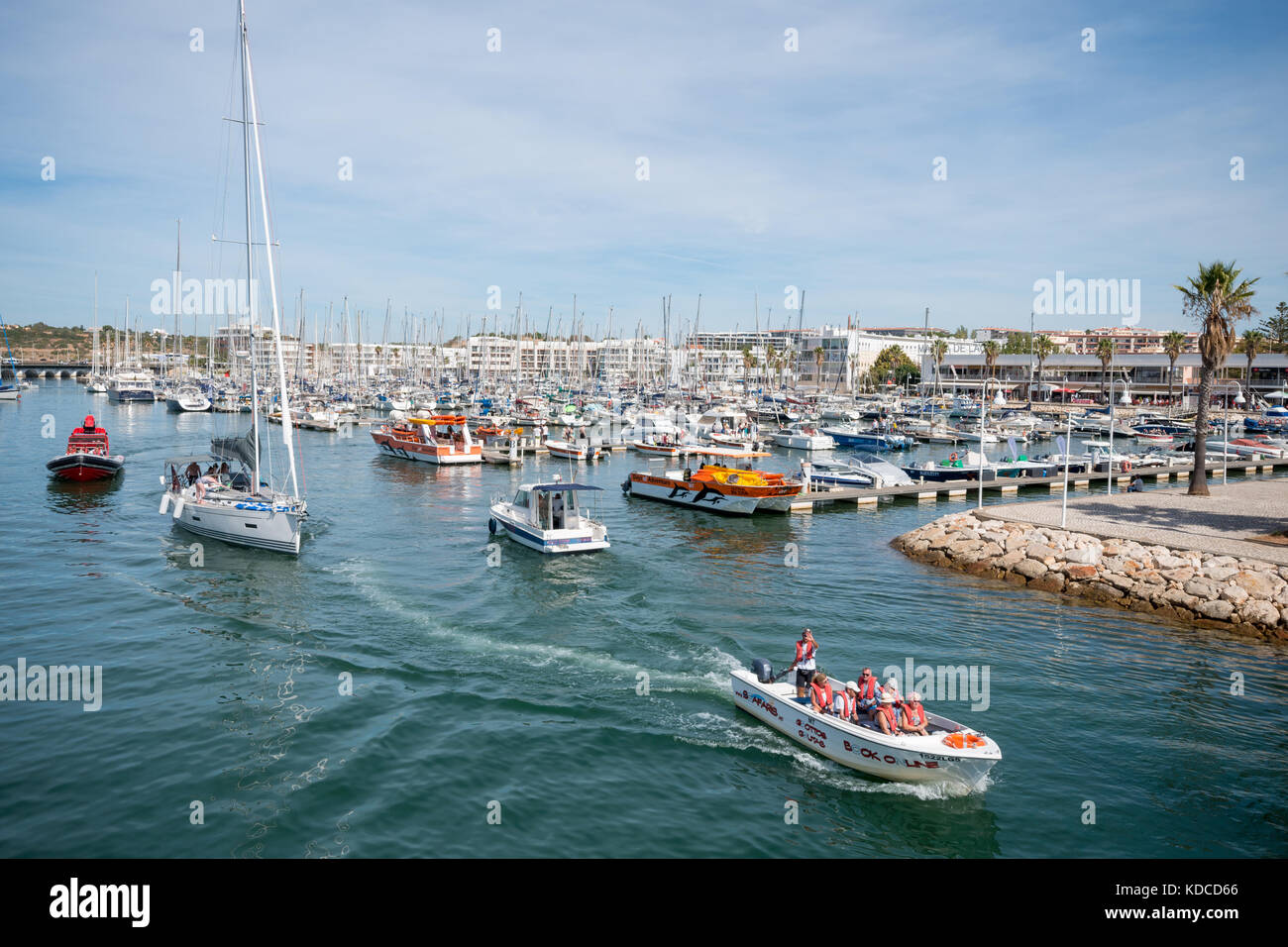 Boats in Lagos Marina, Lagos, Portugal, Europe Stock Photo
