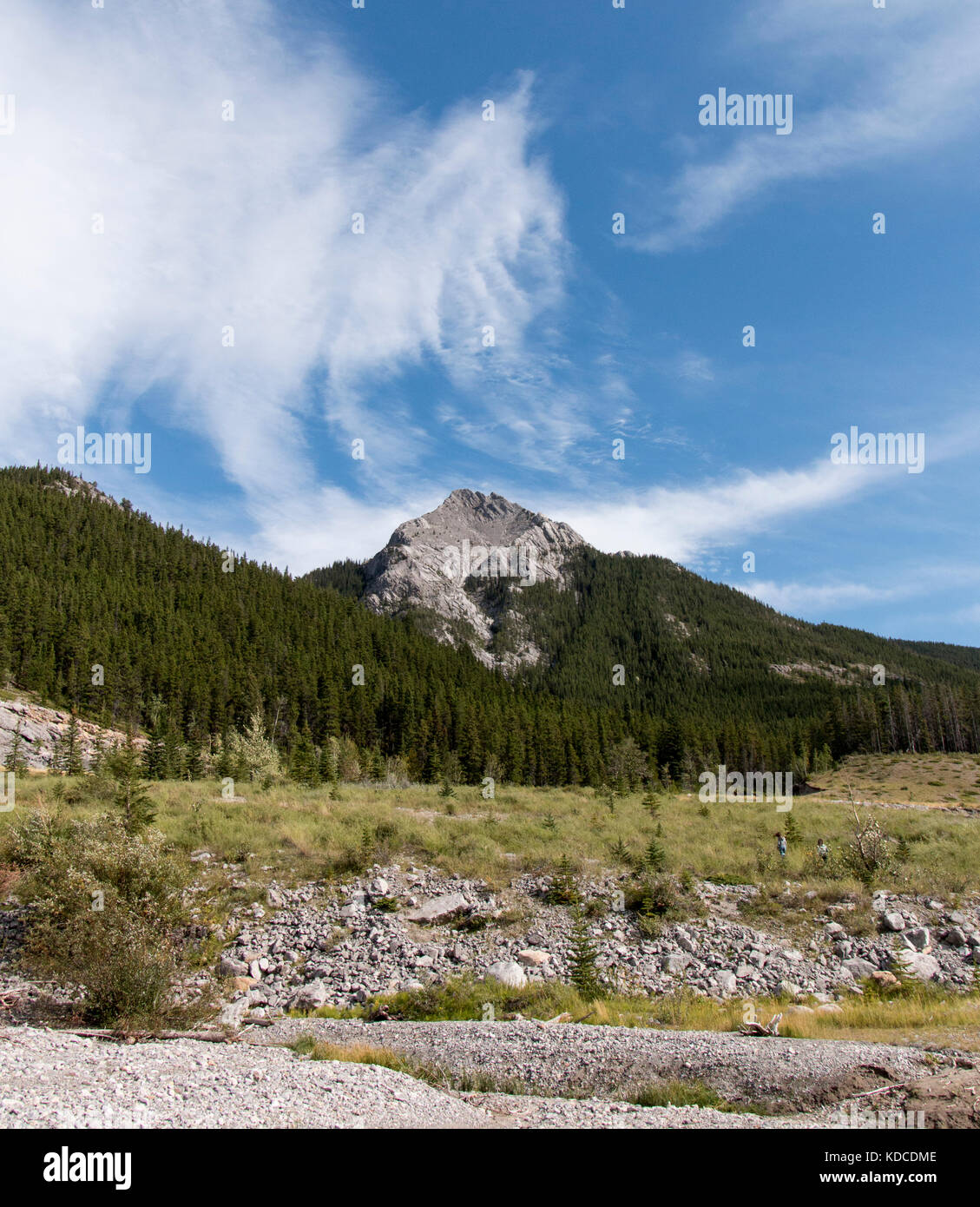 Clouds swirling over the peaks of mountains in Kananaskis country. Stock Photo