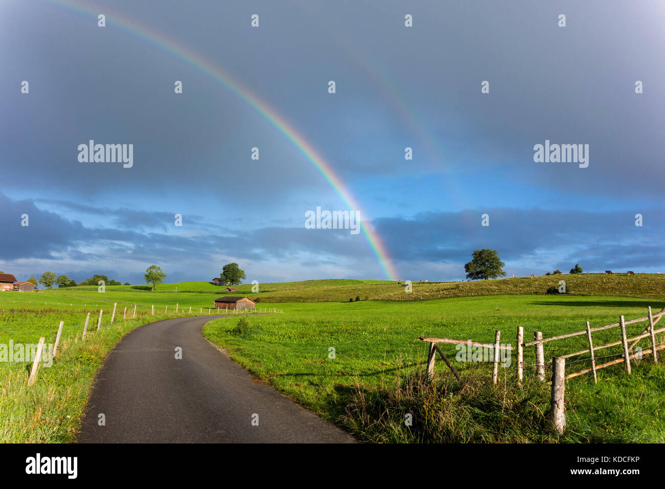 Rainbow Landscape - Upper Bavaria, Germany Stock Photo