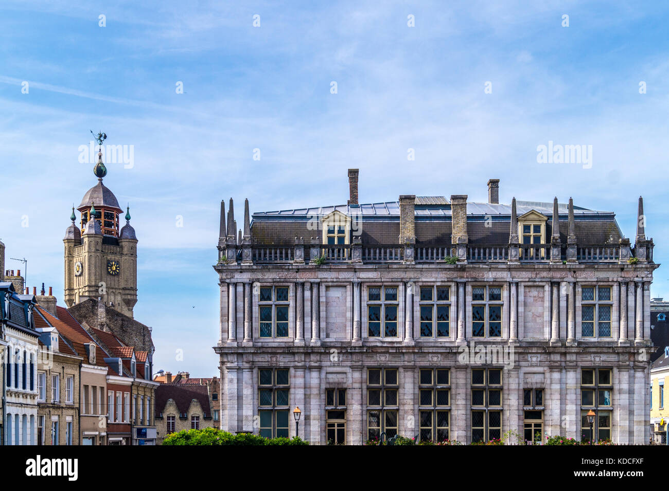 Hotel de Ville, 1871, town hall, and beffroi, belfry,  Bergues, Nord Pas de Calais, France Stock Photo