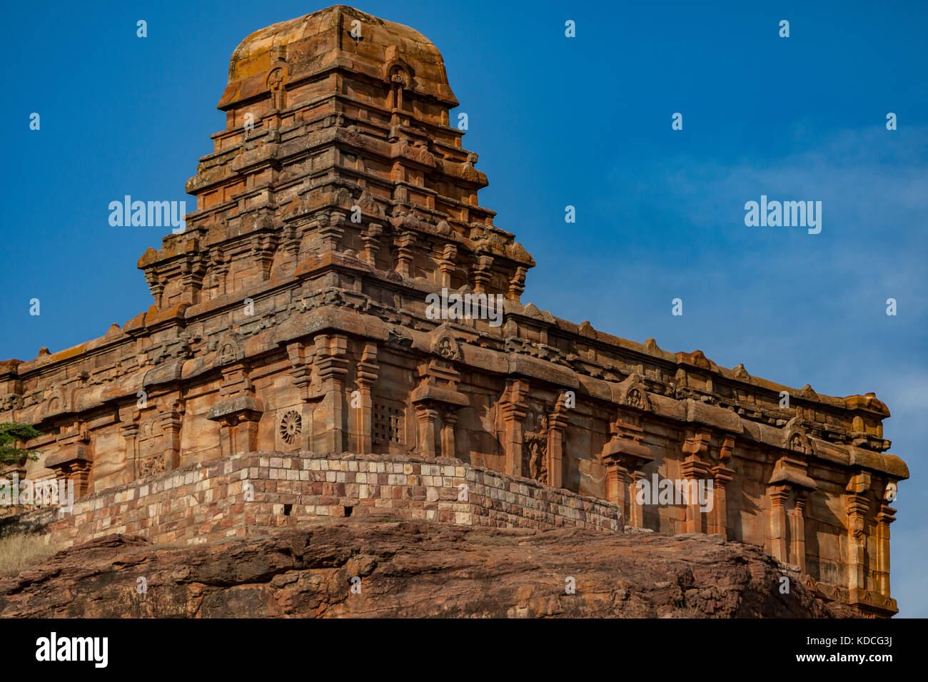 Badami, formerly known as Vatapi, is a town and headquarters of a taluk,  It is famous for its rock cut structural temples. Stock Photo