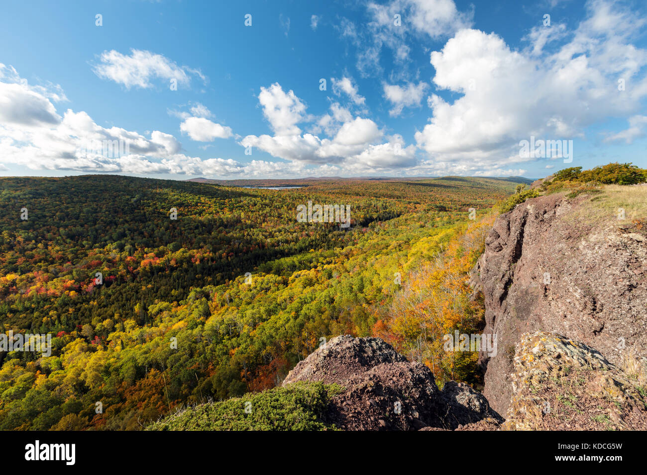 Autumn colors develop across Brockway Mountain near Copper Harbor, in Michigan's Upper Peninsula Stock Photo