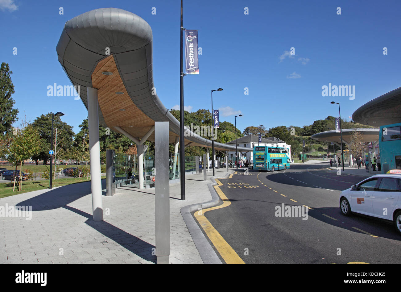 The curved, zinc-clad roof structures at the new Chatham bus station in Kent, UK. Stock Photo