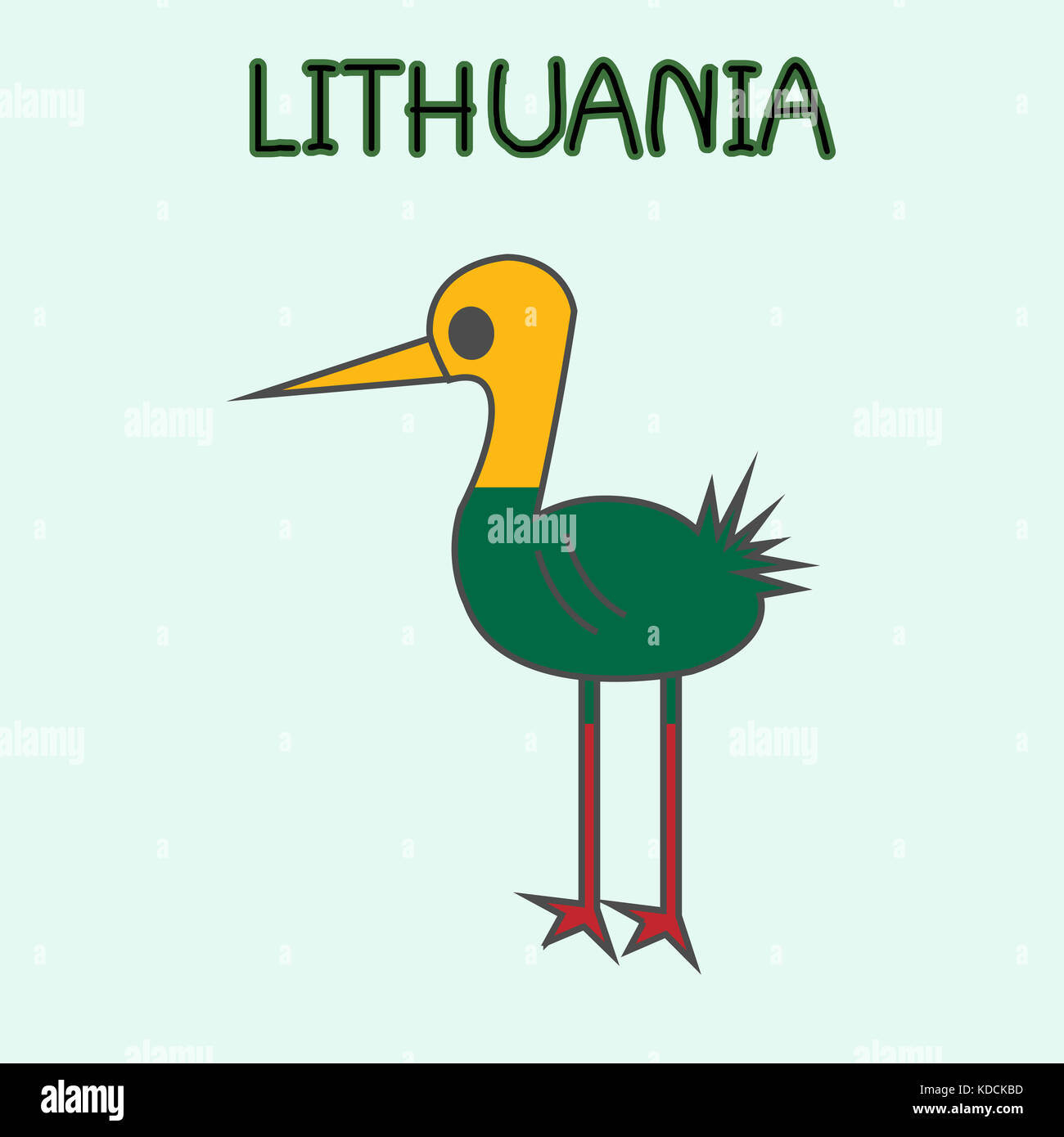 Color Imitation of Lithuania Flag with White Stork, National Animal Stock Photo