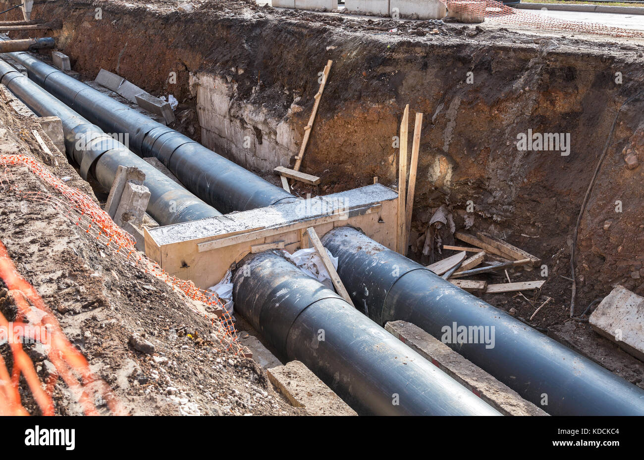 Repair work of heating duct. Replacement pipes of the heating main in