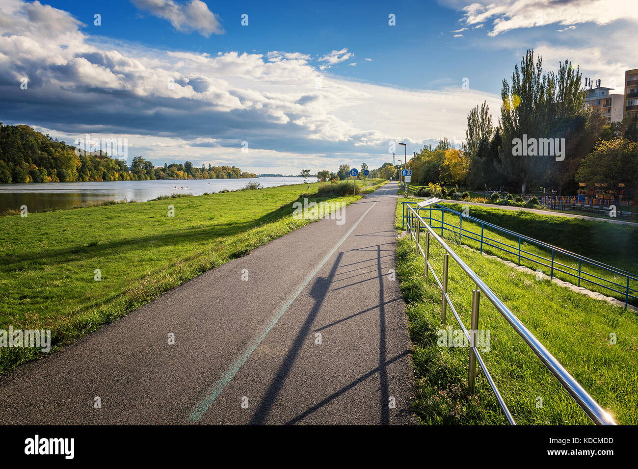 Riverbank of Vah river in Piestany (Slovakia) – bike route Stock Photo