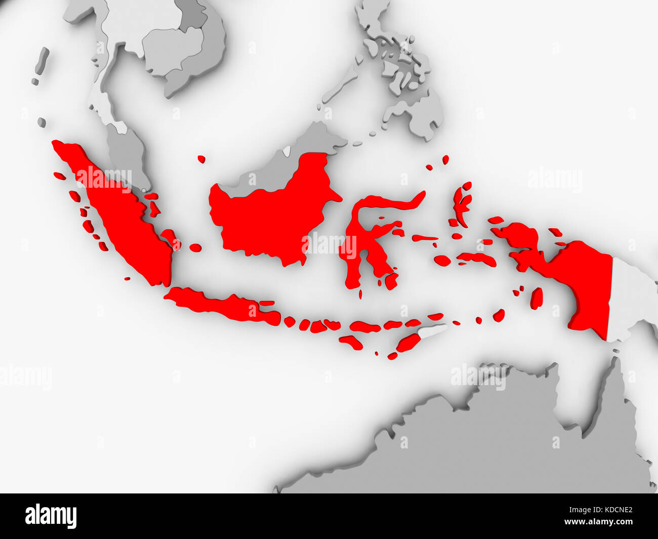 Indonesia in red on grey political map. 3D illustration. Stock Photo