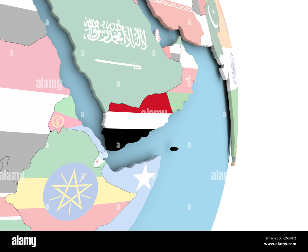 Yemen with embedded flag on globe. 3D illustration Stock Photo - Alamy