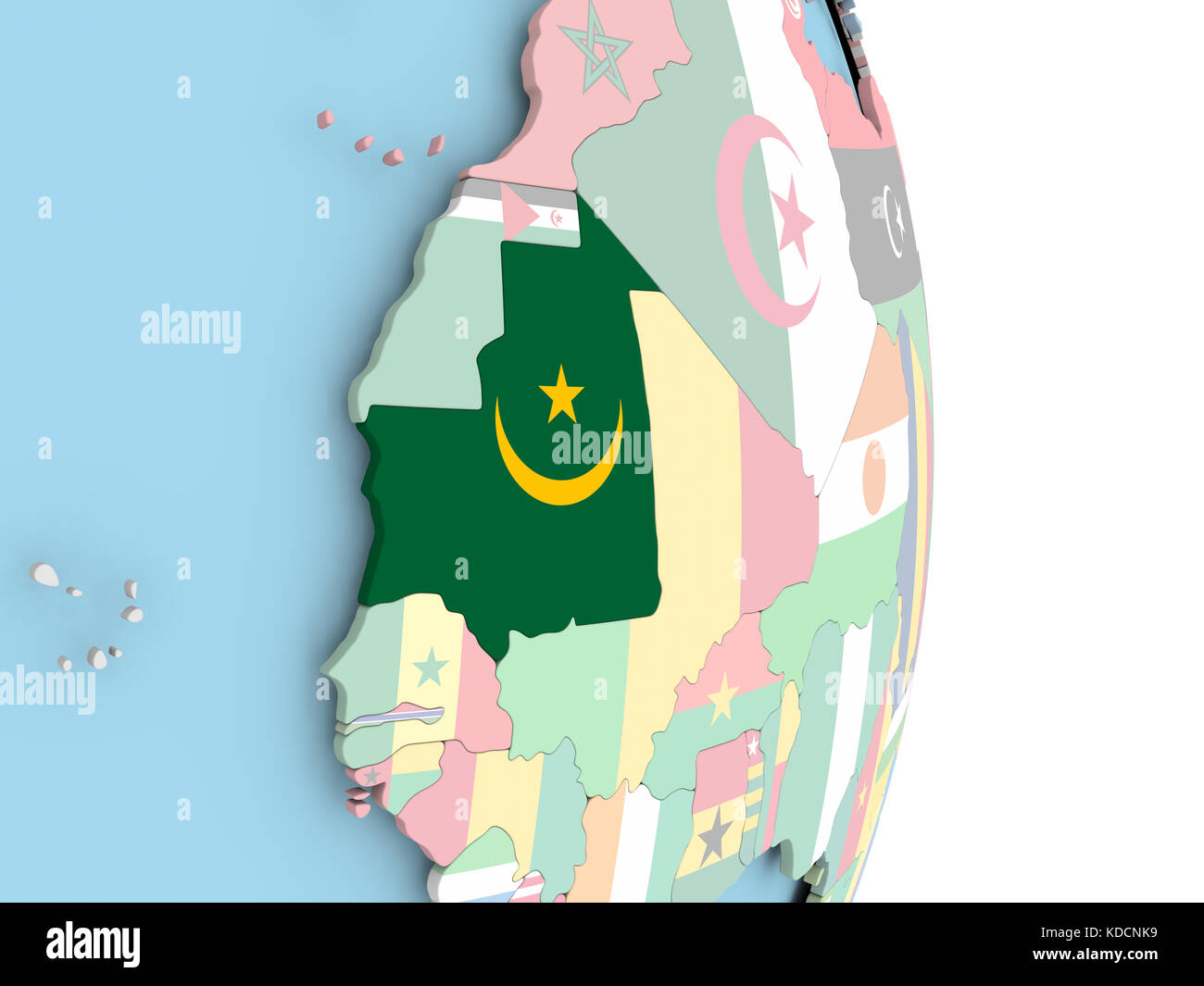 Mauritania with embedded flag on globe. 3D illustration Stock Photo - Alamy