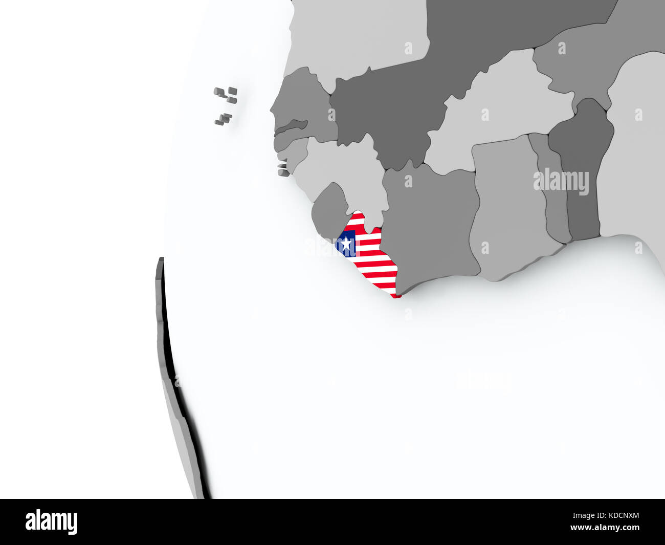 Illustration of Liberia on political globe with embedded flag. 3D ...
