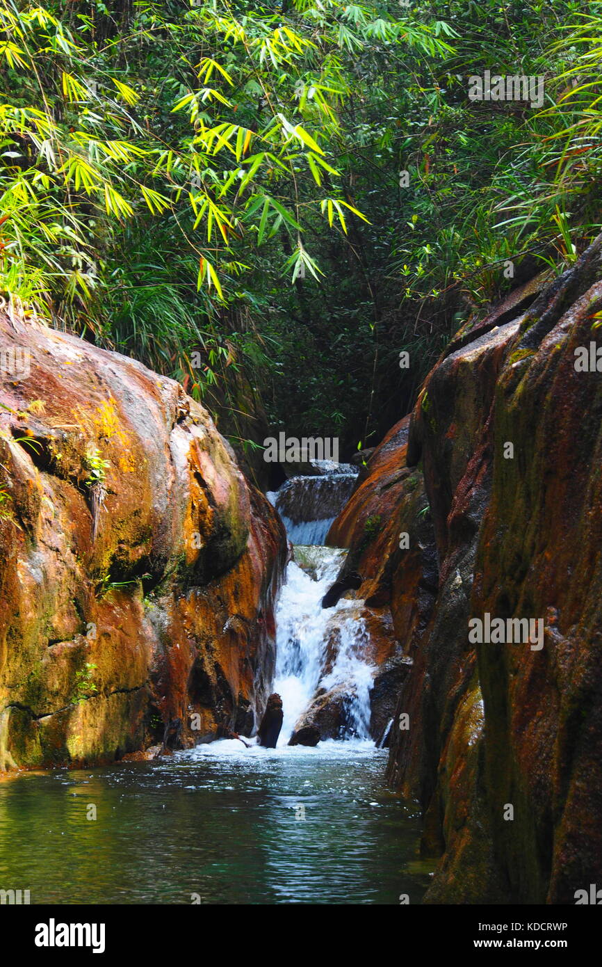 Small falls in tropical rainforest, Chemerong Berembun Langsir, CBL, malaysia Stock Photo