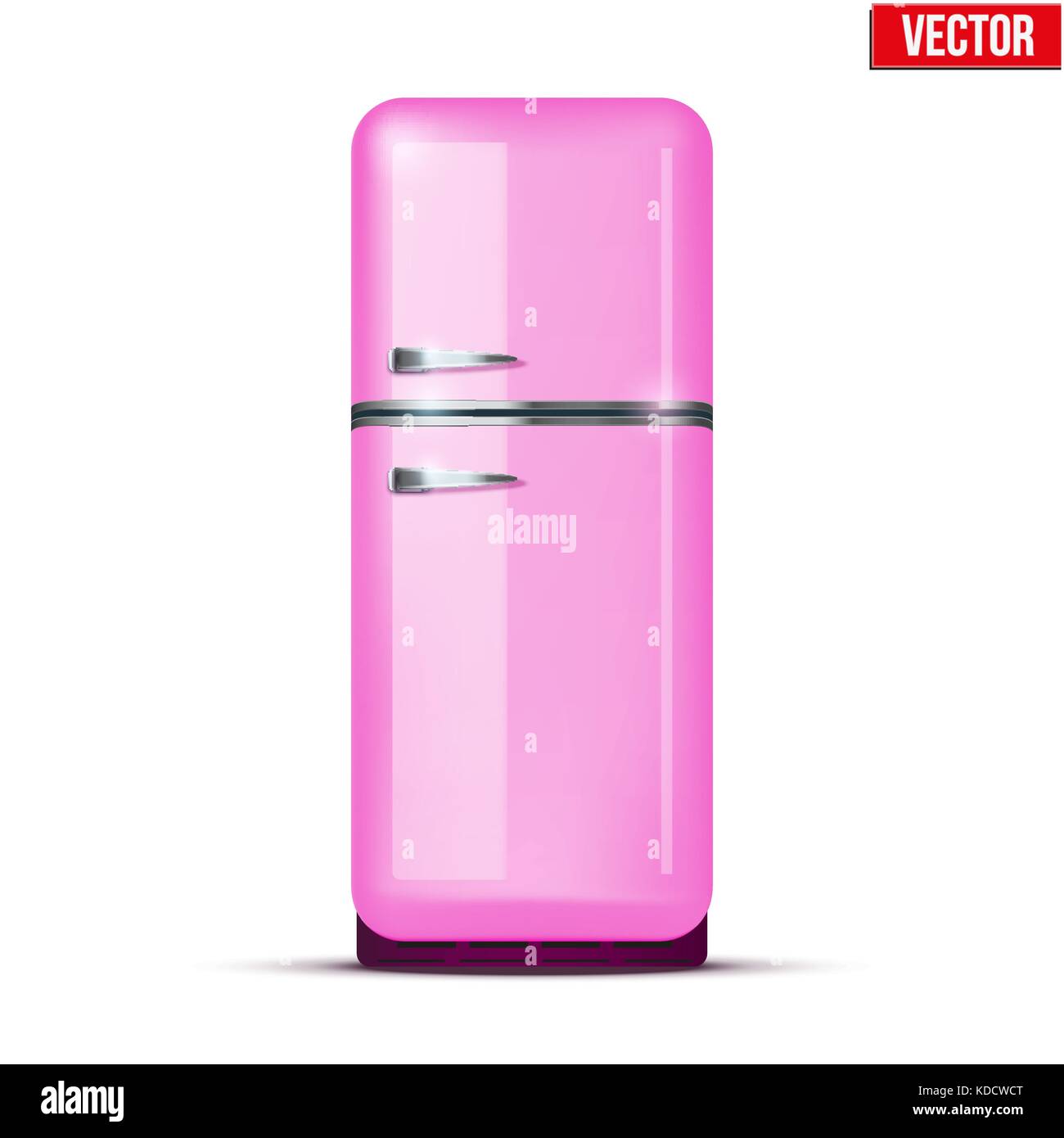 Classic pink Fridge refrigerator. Vector isolated on white background Stock Vector