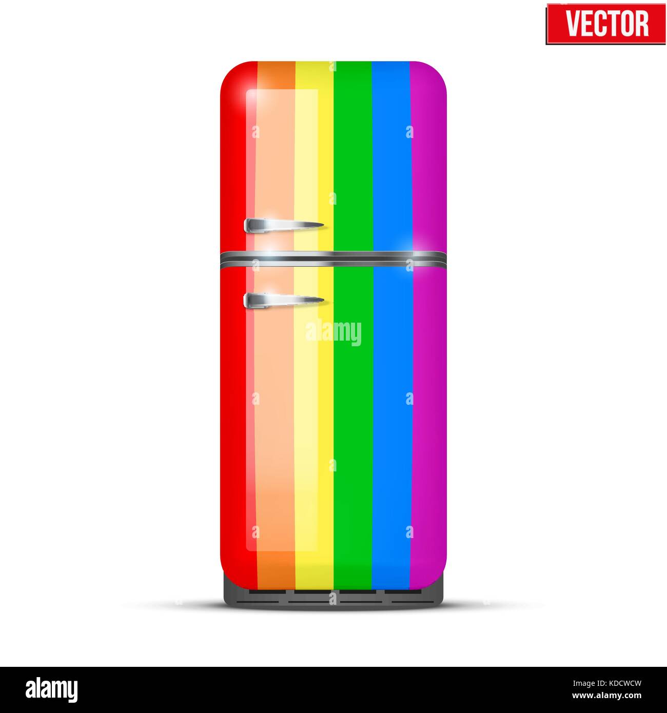 Classic rainbow Fridge refrigerator. Vector isolated on white background Stock Vector