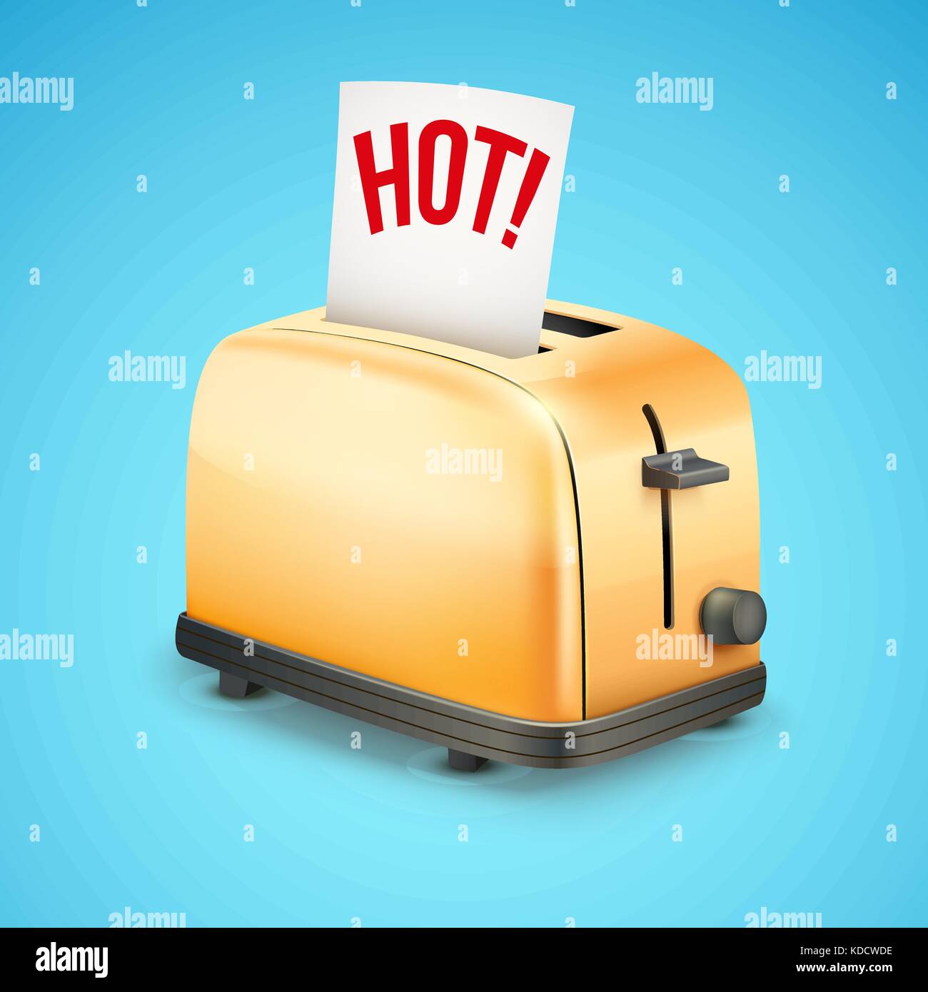 Bright Metal toaster with message HOT. Vector Background Stock Vector